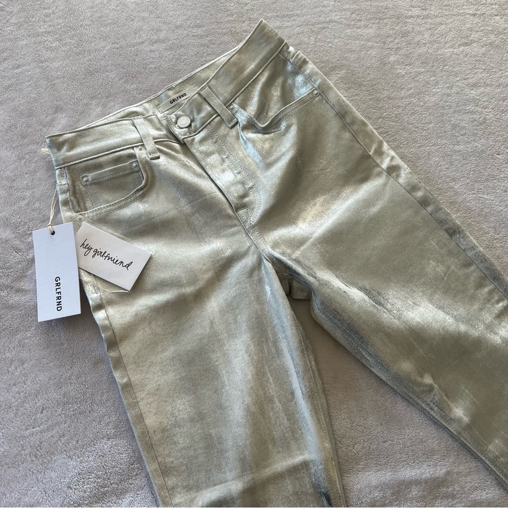 NWT GRLFRND Karolina Silver Metallic Skinny Jean - Picture 9 of 11